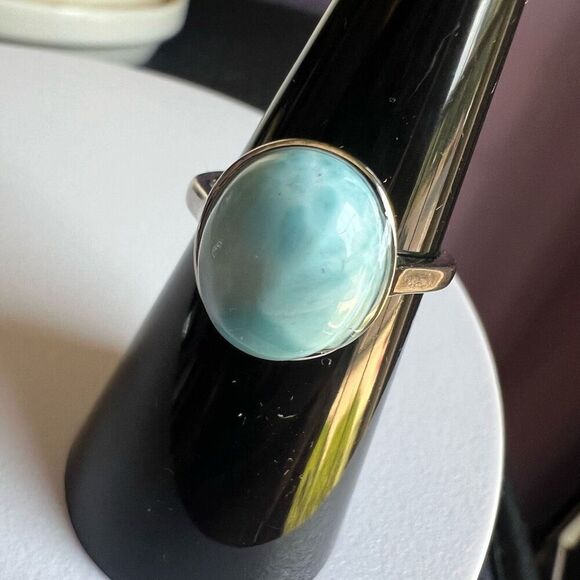 Larimar Crystal Oval Gemstone Ring Size 7 Adjustable (#3) - Picture 12 of 14